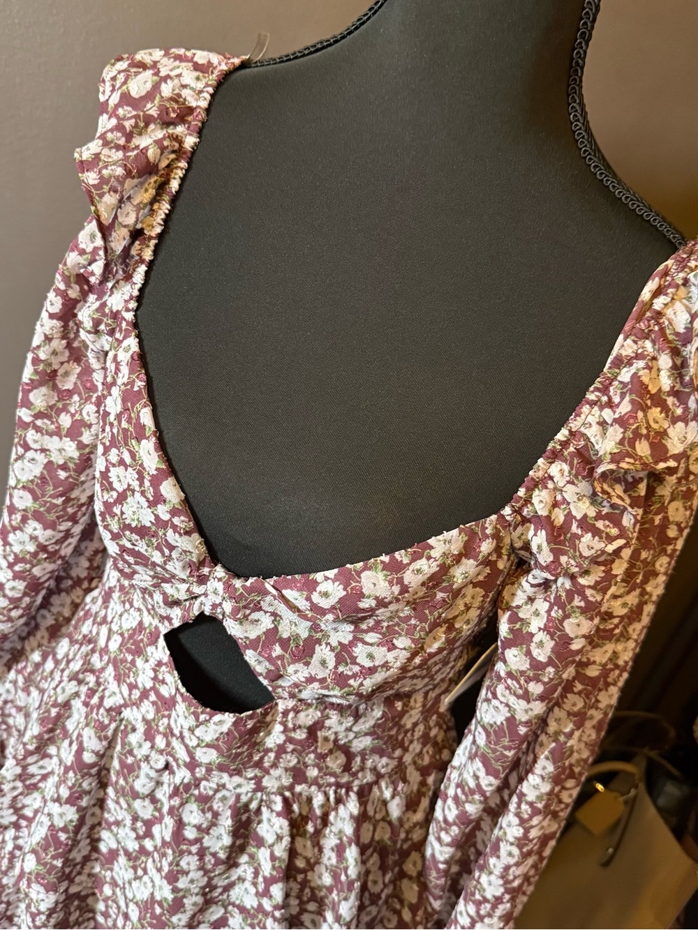 NWT Altar'd State Mauve Floral Mini Dress with Cream Flowers - Picture 2 of 5